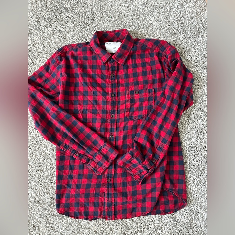 Men Plaid Button Down Shirt, Red/Black